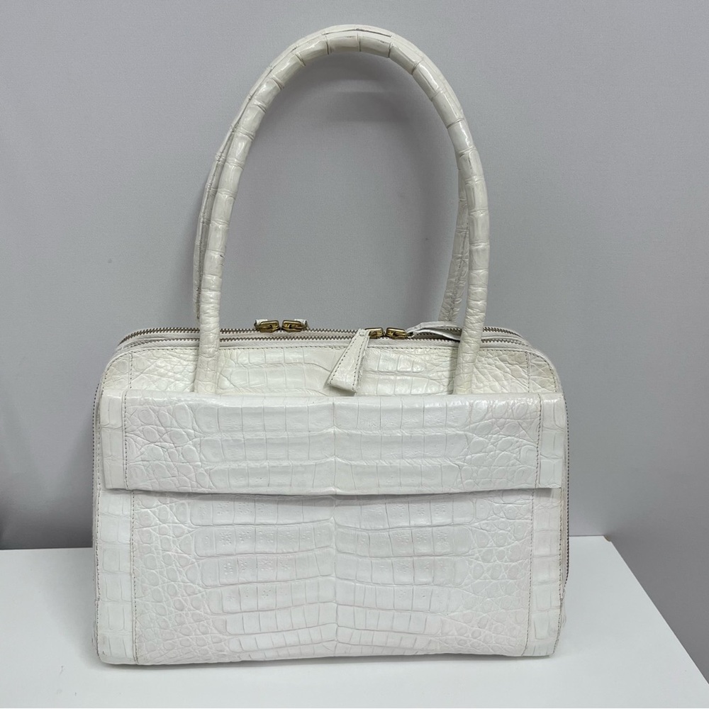 Nancy Gonzalez Crocodile Tote Bag Purse White Many‎ Compartments